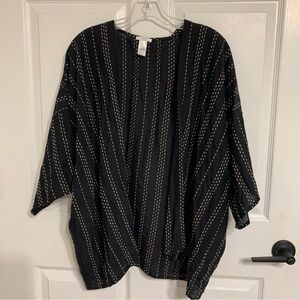 Pure Jill Black Open Cardigan with Cream Stitching OS Cotton-blend J.Jill S-L